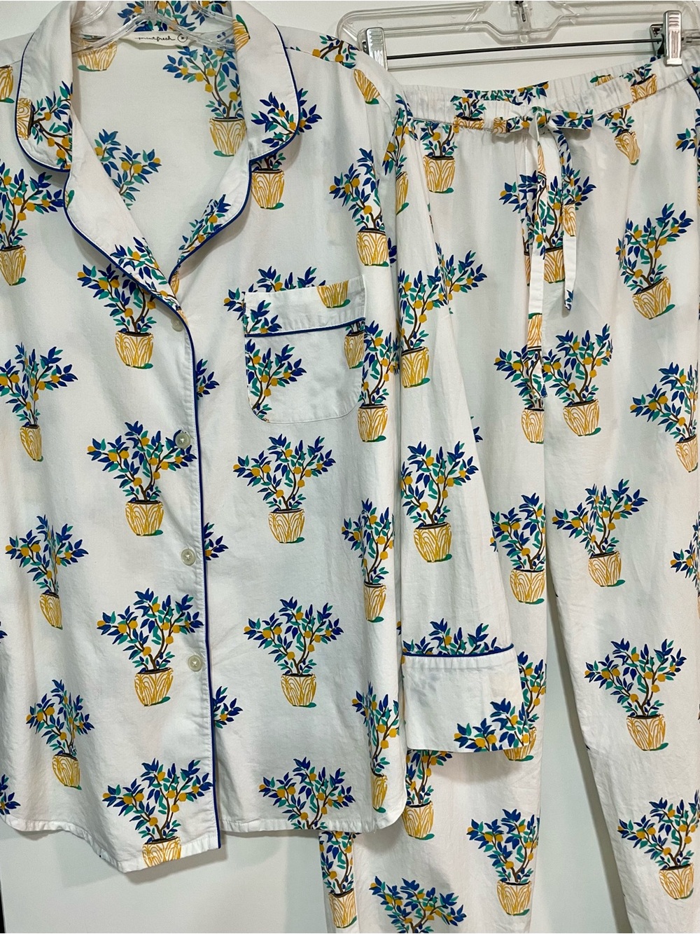 Printfesh Pajamas M Button Top Pants Lemon Tree Potted Plant Print 2 Piece SET - Picture 10 of 16